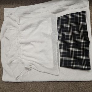 White Blouse and Black Plaid Skirt Set